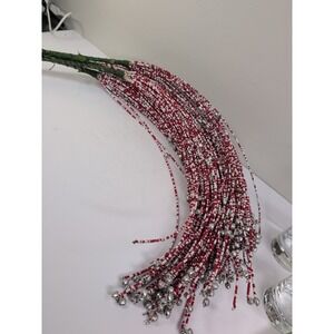 4 RED & WHITE BEADED BELL PICKS  WIRED STEM for WREATH VASE TREE DECORATION